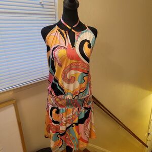 Nwt VA VA Joy Han Multicolor Paisley Print Dress Size Small Vintage Disco